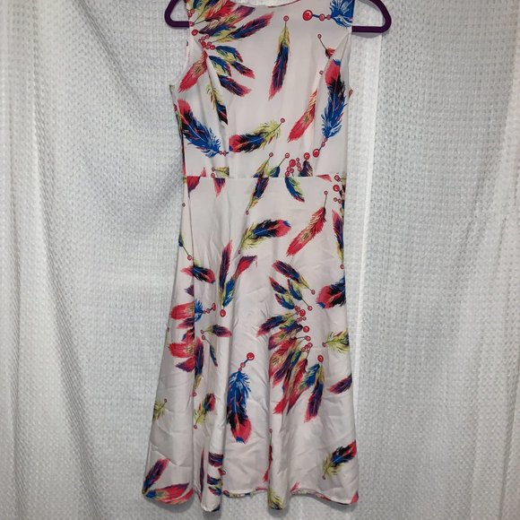 Colorful Feather Sleeveless Dress, Size Medium - Picture 9 of 13